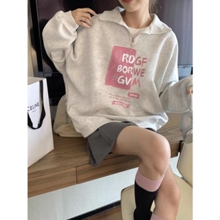 เสื้อกันหนาวแขนยาว คอเต่า ผ้าฝ้าย 100% ทรงหลวม พิมพ์ลายตัวอักษร สไตล์เกาหลี สําหรับผู้หญิง