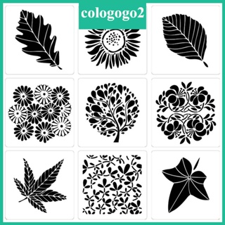 Cologogo2 แผ่นแม่แบบ ฉลุลายใบไม้ ดอกไม้ ฉลุลาย ใช้ซ้ําได้ สําหรับติดตกแต่งผนังบ้าน กระดาษ การ์ด ผ้าใบ 9 ชิ้น