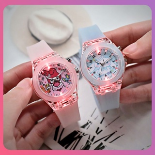 Creative Kawaii Sanrio นาฬิกาส่องสว่างเด็กนาฬิกาอิเล็กทรอนิกส์สาวของขวัญขายส่ง Kawaii Cinnamoroll My Melody Kuromi นาฬิกาเด็กสำหรับของขวัญ [COD]