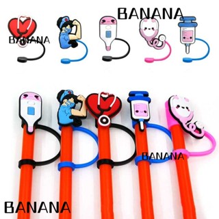 Banana1 จุกปิดหลอดดูดน้ํา ซิลิโคน ลายการ์ตูน กันฝุ่น สําหรับห้องครัว