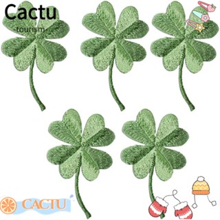 Cactu แผ่นแพทช์ผ้าฝ้าย ปักลายใบโคลเวอร์สี่แฉก 3.1*5 ซม. สีเขียว 10 ชิ้น