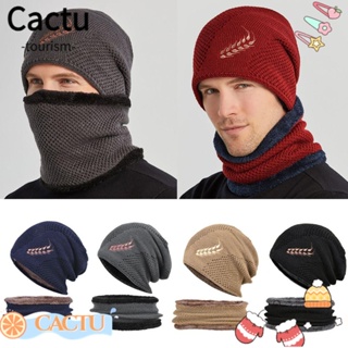 Cactu หมวก ผ้าพันคอ เย็บปักถักร้อย ฤดูหนาว อบอุ่น หนานุ่ม หมวกไหมพรมผู้ชาย