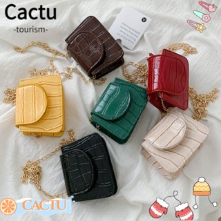 Cactu กระเป๋าสะพายไหล่ หนัง PU ทรงสี่เหลี่ยม ขนาดเล็ก แต่งสายโซ่คล้อง สีพื้น สําหรับผู้หญิง