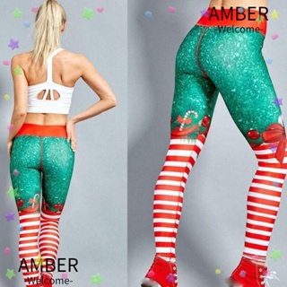 Amber กางเกงเลกกิ้ง เอวสูง ยืดหยุ่น พิมพ์ลายคริสต์มาส ระบายอากาศ เหมาะกับการเล่นโยคะ ฟิตเนส วิ่ง สําหรับผู้หญิง