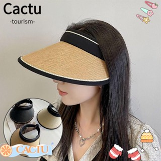 Cactu หมวกฟางกันแดดลําลอง ป้องกันรังสียูวี แบบพกพา พับได้ แฟชั่นฤดูร้อน