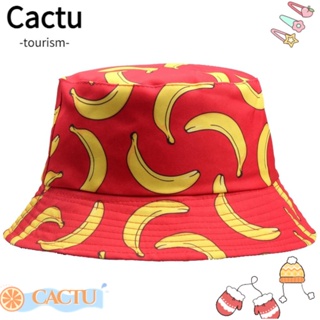 Cactu หมวกไม้ไผ่สองด้าน, หมวกชาวประมง ป้องกันแสงแดด พิมพ์ลายผลไม้, หมวกเดินป่า ป้องกันรังสียูวี พลัสไซซ์ ตั้งแคมป์ ชายหาด
