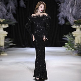 ชุดเดรสราตรียาว ปักเลื่อม หางปลา เป็นทางการ ใส่ไปงานเลี้ยง งานพรอม งานเลี้ยง งานวันเกิด งานแต่งงาน สําหรับผู้หญิง