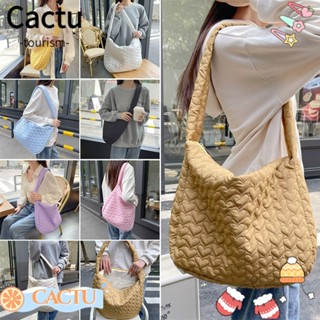 Cactu กระเป๋าสะพายไหล่ ผ้าไนล่อน มีซิป ขนาดใหญ่ จุของได้เยอะ ปักลายหัวใจ สไตล์วินเทจ สําหรับผู้หญิง