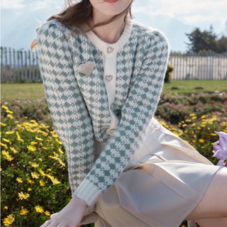 เสื้อแจ็กเก็ตกันหนาว คอกลม แขนสั้น ผ้าถัก ลายสก๊อต หัวใจ ขนาดเล็ก แฟชั่นฤดูใบไม้ผลิ และฤดูใบไม้ร่วง สําหรับผู้หญิง 2023