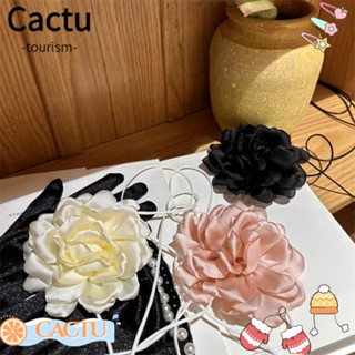 Cactu สร้อยคอโชคเกอร์ สายโซ่ จี้ดอกกุหลาบ ขนาดใหญ่ 12 ซม. ปรับได้ สําหรับผู้หญิง 2 ชิ้น