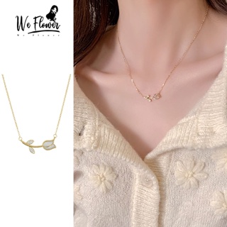 We Flower สร้อยคอโซ่ ทอง 14K จี้ดอกทิวลิป โอปอลวาว แวววาว เครื่องประดับ สําหรับผู้หญิง งานหมั้น ปาร์ตี้ คอ