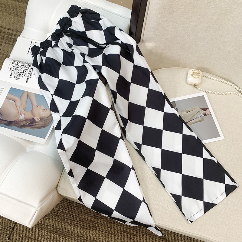 314-black-and-white-checkered-wide-leg-pants-womens-summer-new-korean-style-loose-pocket-casual-pants