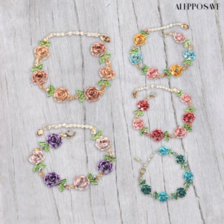 [AS] สร้อยข้อมือ กําไลข้อมือ โซ่ ฝังพลอยเทียม ลายดอกไม้ สวยงาม สําหรับงานปาร์ตี้