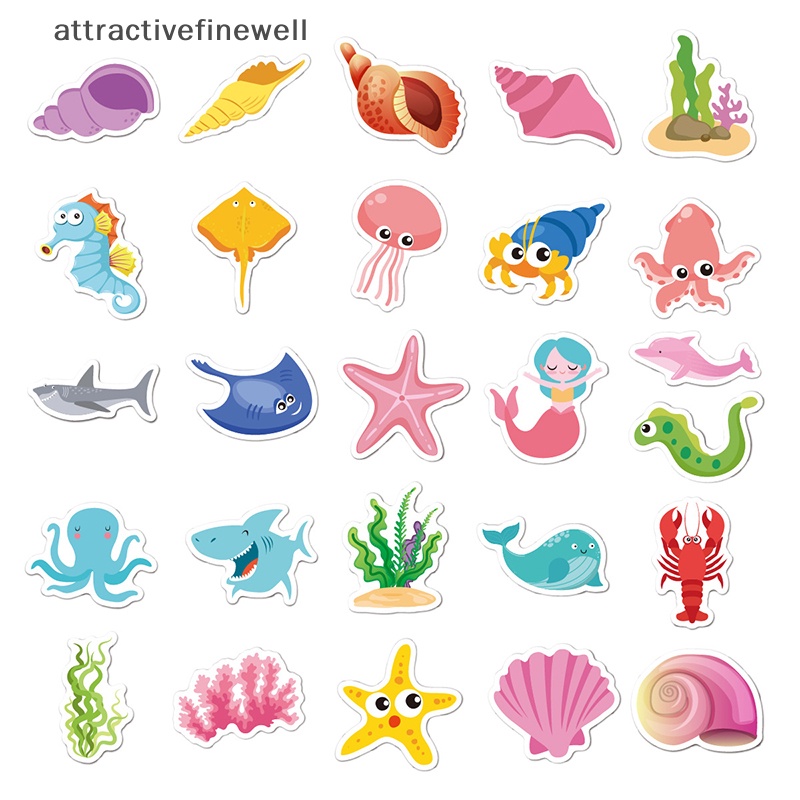 attractivefinewell-สติกเกอร์-ลายกราฟฟิตินางเงือก-ปลา-มหาสมุทร-สําหรับติดตกแต่งโน้ตบุ๊ก-รถจักรยานยนต์-tiv-50-ชิ้น