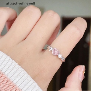 [attractivefinewell] แหวนเงิน รูปหัวใจ โอปอล สีชมพู สไตล์วินเทจ เครื่องประดับ สําหรับผู้หญิง TIV