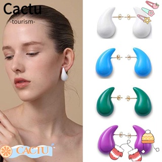 Cactu ต่างหูห่วง สีทอง ทรงหยดน้ํา หยดน้ํา ขนาดใหญ่ อินเทรนด์ หนา สีสันสดใส น้ําหนักเบา ต่างหูสตั๊ด ผู้หญิง