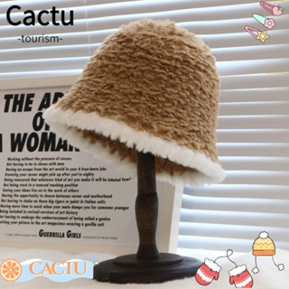 Cactu หมวกบักเก็ต ผ้าโพกหัว ผ้าวูลนิ่ม แบบหนา ให้ความอบอุ่น แฟชั่นฤดูหนาว สําหรับทําผม