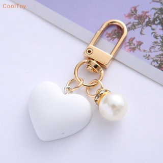 Cooltoy พวงกุญแจ จี้รูปหัวใจ สีดํา สีขาว ประดับไข่มุก เหมาะกับของขวัญ สําหรับคู่รัก มิตรภาพ