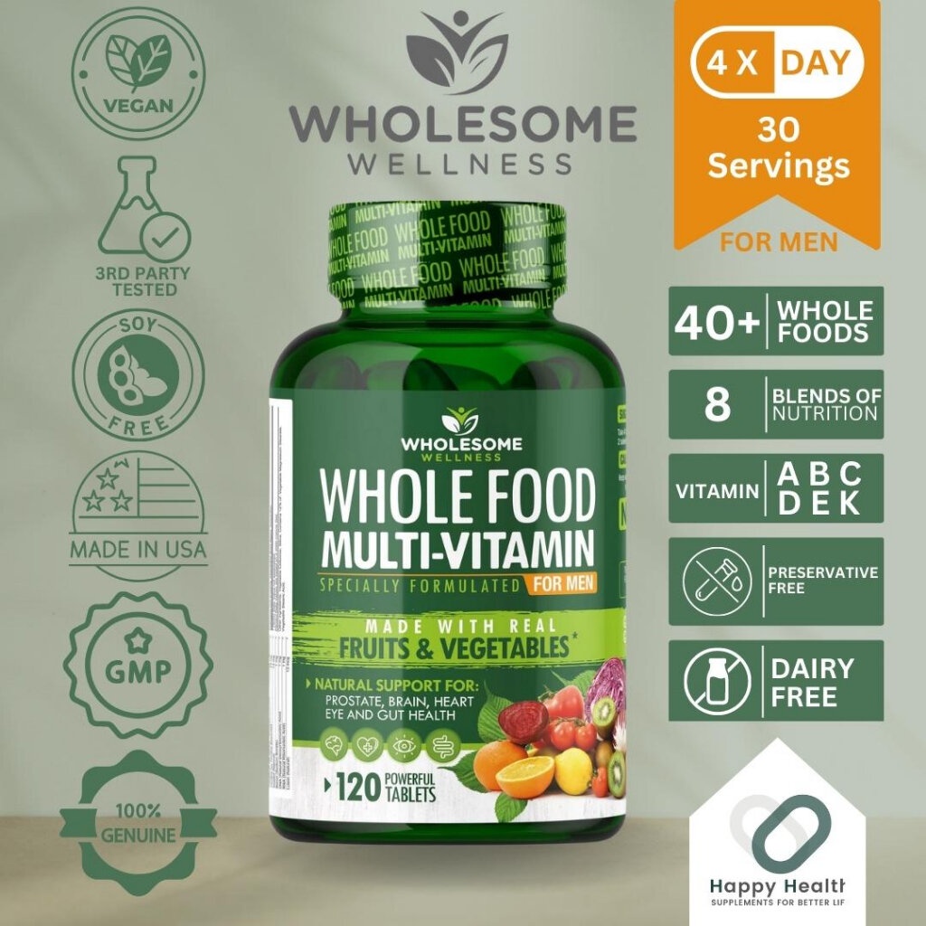 Wholesome Wellness Whole Food Multivitamin for Men Made with Organic