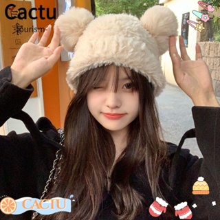 Cactu หมวกผ้าถัก แต่งหูหมีน่ารัก ให้ความอบอุ่น แฟชั่นฤดูใบไม้ร่วง ฤดูหนาว สําหรับผู้หญิง
