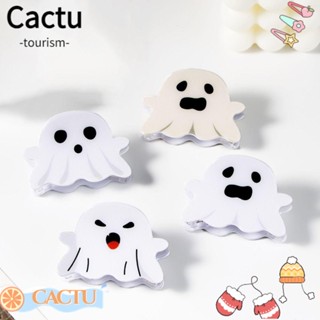 Cactu กิ๊บติดผมหางม้า พลาสติก ลายการ์ตูนผีฮาโลวีน สีขาว น่ารัก สําหรับผู้หญิง