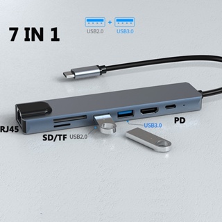 7 in 1 อะแดปเตอร์ฮับ USB C Type C เป็น 4K HDMI พร้อมการ์ดรีดเดอร์ RJ45 SD TF PD ชาร์จเร็ว สําหรับ MacBook โน้ตบุ๊ก แล็ปท็อป คอมพิวเตอร์