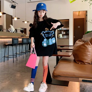 ชุดเดรสเสื้อยืด แขนสั้น ทรงหลวม ขนาดใหญ่ แฟชั่นฤดูร้อน สําหรับเด็กผู้หญิง 2022
