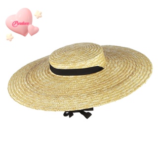 Purelove&gt; หมวกฟางปีกกว้าง สําหรับผู้หญิง ริบบิ้นยาว หมวกชายหาด ฤดูร้อน หมวกบังแดดใหม่