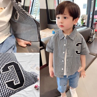 พร้อมส่ง ลดกระหน่ํา เสื้อเชิ้ตแขนสั้น ผ้าฝ้ายแท้ ปักลาย ลายสก๊อต สไตล์เกาหลี และญี่ปุ่น สําหรับเด็กผู้ชาย 2023
