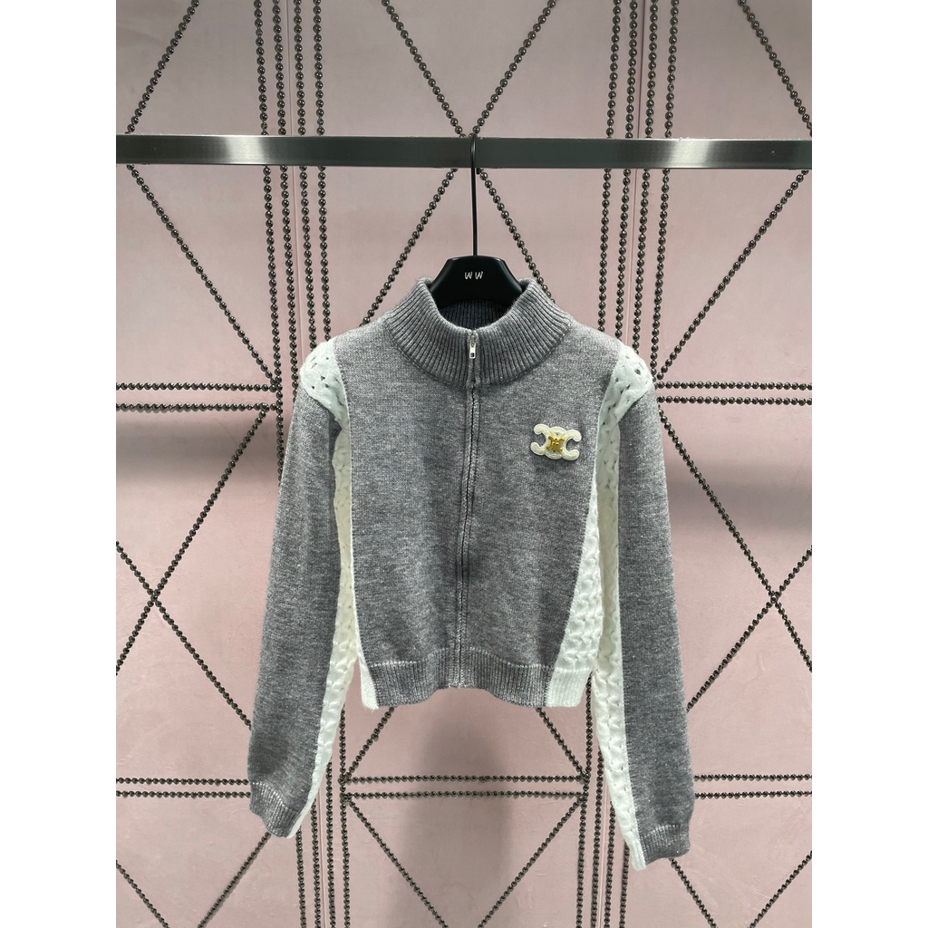 gn8d-cel-23-autumn-and-winter-new-small-turtleneck-zipper-cardigan-sweater-arc-de-triomphe-three-dimensional-embroidery-color-matching-design-slim-fit