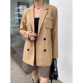 VETP MIU MIU 23 autumn and winter New occasionally read embroidered logo decorative design fashion all-match suit coat Loose Womens