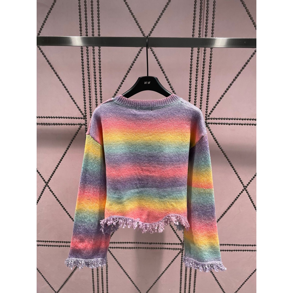 ozyf-miu-miu-23-autumn-and-winter-new-tie-dyed-gradient-stripe-beaded-letter-tassel-long-sleeve-pullover-sweater-for-women-fashion