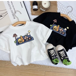 พร้อมส่ง ขายดี เสื้อยืดแขนสั้น ผ้าฝ้าย 100% ทรงหลวม พิมพ์ลายการ์ตูนน่ารัก สไตล์เกาหลี ญี่ปุ่น แฟชั่นฤดูร้อน สําหรับเด็กผู้ชาย และเด็กผู้หญิง