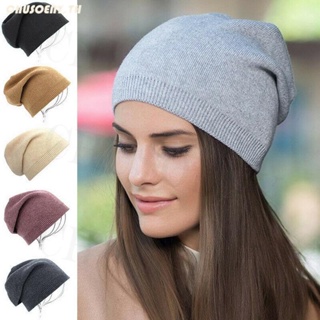 หมวกไหมพรม แบบบาง ให้ความอบอุ่น สีพื้น แฟชั่นฤดูหนาว สําหรับผู้หญิง