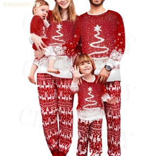 ชุดนอน เสื้อแขนยาว พิมพ์ลายซานตาคลอส คริสต์มาส และกางเกงขายาว สําหรับครอบครัว และเด็กผู้ชาย และผู้หญิง