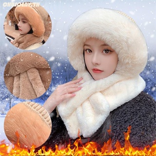 หมวกผ้าพันคอ แบบหนา ให้ความอบอุ่น ป้องกันลม ป้องกันความหนาว แบบสวมหัว น่ารัก สําหรับผู้หญิง