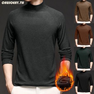เสื้อยืดแขนยาว คอสูง ผ้ากํามะหยี่ขนนิ่ม แบบหนา ขนาดใหญ่ แฟชั่นฤดูใบไม้ร่วง และฤดูหนาว สําหรับผู้ชาย