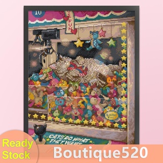 [boutique520.th] ชุดปักครอสสติตช์ ผ้าฝ้าย พิมพ์ลายการ์ตูนแมว 14CT ขนาด 33x43 ซม.