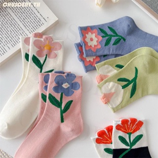 ถุงเท้าข้อกลาง ลายดอกไม้น่ารัก สไตล์เกาหลี และญี่ปุ่น เหมาะกับฤดูใบไม้ร่วง และฤดูหนาว สําหรับผู้หญิง