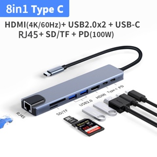 อะแดปเตอร์ฮับ USB C Type C เป็น HDMI 4K@60HZ Thunderbolt 3 Docking Station พร้อม PD SD TF RJ45 สําหรับ Macbook Air iPad Pro