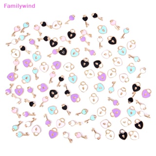 Familywind&gt; จี้กุญแจล็อค โลหะผสมเคลือบ รูปหัวใจ สําหรับทําเครื่องประดับ DIY 10 ชิ้น ต่อชุด