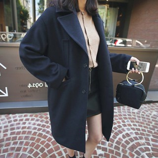 OverCoat เสื้อโค้ทกันหนาว สไตล์เกาหลี แต่งสายคาดหลัง ทรงโคล่ง ผ้าวูลผสมเนื้อดี บุซับในกันลม พร้อมส่ง กรมท่า
