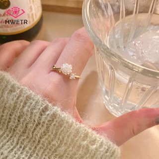 Hwetr แหวนแฟชั่น รูปดอกคามิเลียน่ารัก ปรับได้ สําหรับผู้หญิง