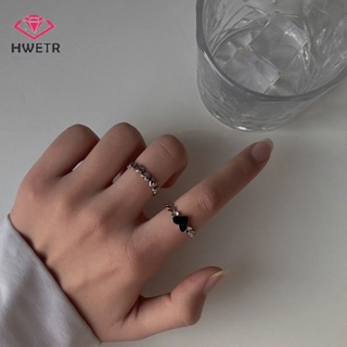 Hwetr ชุดแหวนนิ้วมือ รูปหัวใจ สีดํา สไตล์วินเทจ เครื่องประดับ สําหรับผู้หญิง คู่รัก 2 ชิ้น