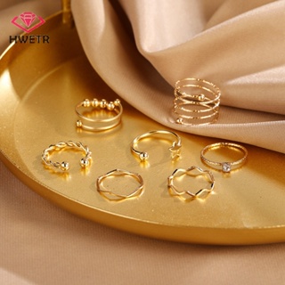 Hwetr ชุดแหวนเปิด ปรับได้ สไตล์โบฮีเมียน ของขวัญวันเกิด สําหรับผู้หญิง 7 ชิ้น ต่อชุด