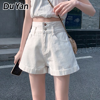 Du Yan กางเกงยีนขาสั้น แบบบาง เอวสูง สีพื้น สไตล์เกาหลี แฟชั่นฤดูร้อน สําหรับสตรี