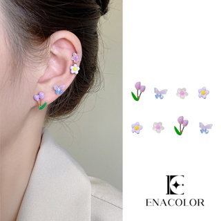 Enacolor เครื่องประดับ ต่างหูแฟชั่น รูปผีเสื้อ ดอกไม้ ผลไม้ หลากสี สําหรับผู้หญิง 8 คู่ ต่อชุด 2023