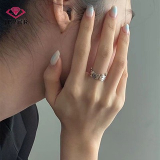 Hwetr แหวนนิ้วมือ แบบเปิด ปรับได้ ลายการ์ตูนขนมปังขิง เรียบง่าย สีเงิน เครื่องประดับแฟชั่น สําหรับผู้ชาย ผู้หญิง