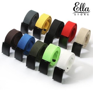 Ellastore123 เข็มขัดคาดเอวลําลอง ผ้าแคนวาส สีพื้น แฟชั่น สําหรับทุกเพศ