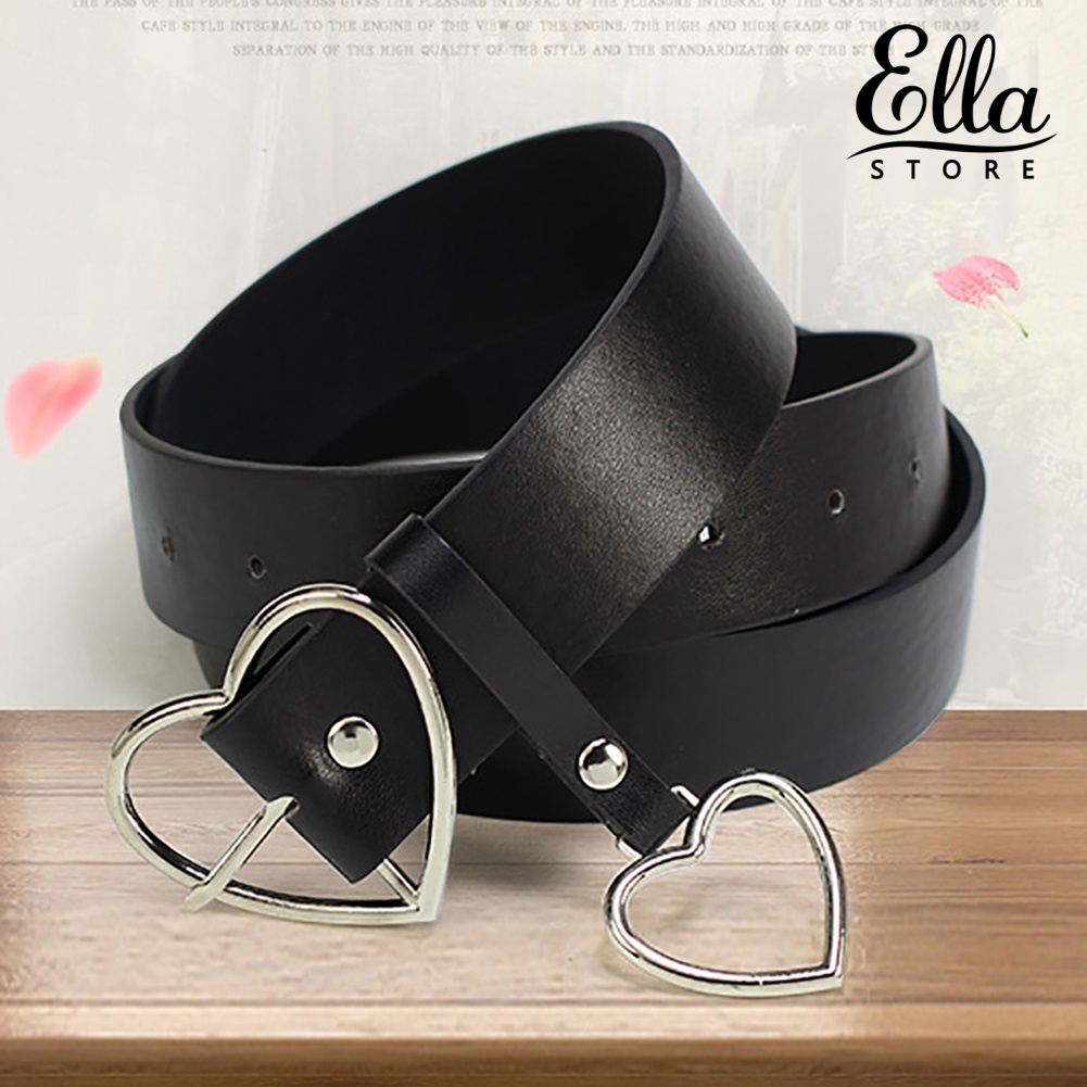 ellastore123-เข็มขัดหนังเทียม-หัวเข็มขัดโลหะ-รูปหัวใจ-สําหรับผู้หญิง